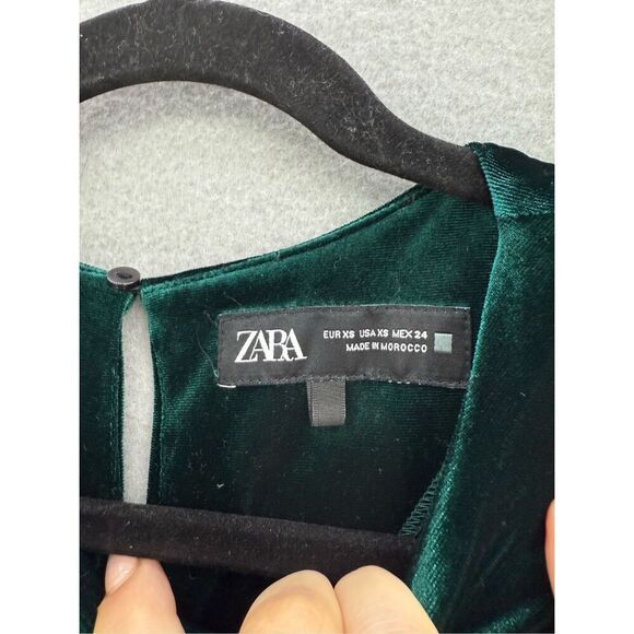 Zara Womens Green Velvet Sleeveless Draped Crewneck Slit Back Maxi Dress Size XS - Picture 3 of 8